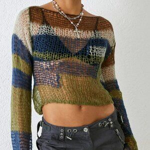 Jaded London Blue Mercer Shredded Knit Jumper